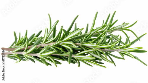 Fresh rosemary sprigs.  Bright green sprigs,  long, thin leaves.  Distinct pale-green lines on leaves