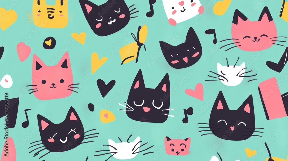 Cute cat faces pattern (18) Cute cat faces pattern (18)