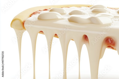 Extreme Close-up of Creamy Pizza Slice with Dripping Cheese on White Background Delicious Food Presentation