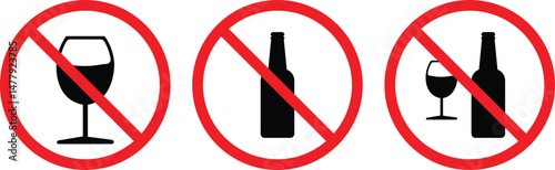 No alcohol vector icon set. Do not drink alcohol in this area. design in trendy style. No drink vector illustration.
