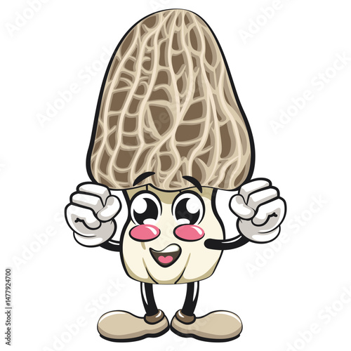 Cute Morchella mushroom vektor illustration mascot character be healthy and strong enough to become a champion, work of hand drawn