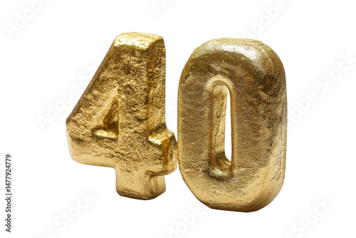 Golden Forty Number on Black Background Represents Birthday or Anniversary Metallic Textured Decorative Element Numeral Festive Decoration Party