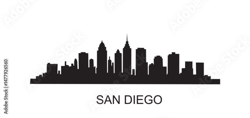San Diego city skyline vector illustration. Iconic urban silhouette featuring landmarks, ideal for travel, tourism, souvenirs, and graphic design projects.