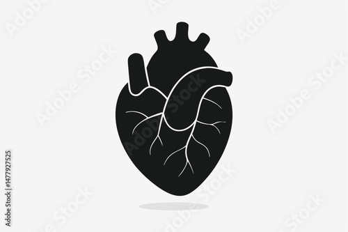 anatomical heart silhouette, black and white, simple minimalist design, medical illustration, line art, clean sharp edges
