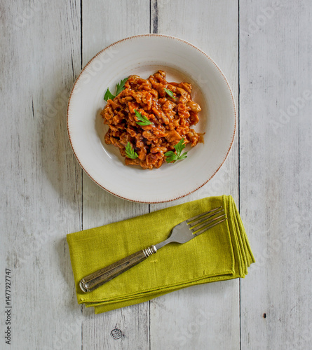 Shredded BBQ Seitan Topped with Fresh Herbs
