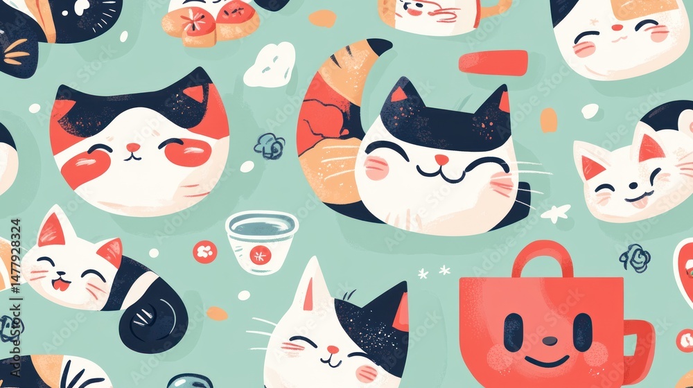 Fototapeta premium Cute cats pattern (6)