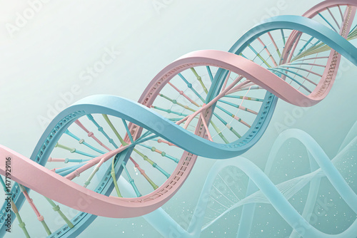 Abstract representation of collagen protein structure, triple helix formation with molecular bonds in soft pastel colors