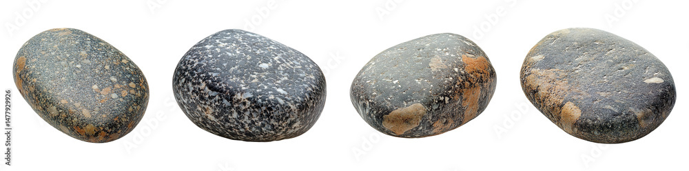Fototapeta premium Collection of smooth river stones isolated on transparent background