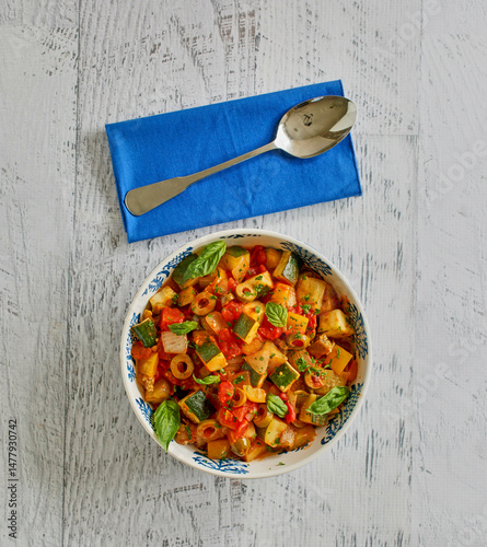 Zucchini Stew with Green Olives & Eggplant