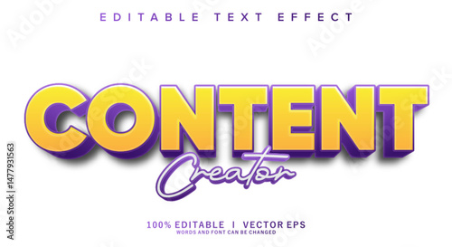 content creator vector text effect with modern style design