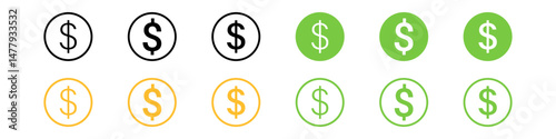 Money dollar icon symbol Coin icon logo in flat style. Vector element. Business icons, financial icons, enrichment, dollar, currency. Illustration of dollar, marketing