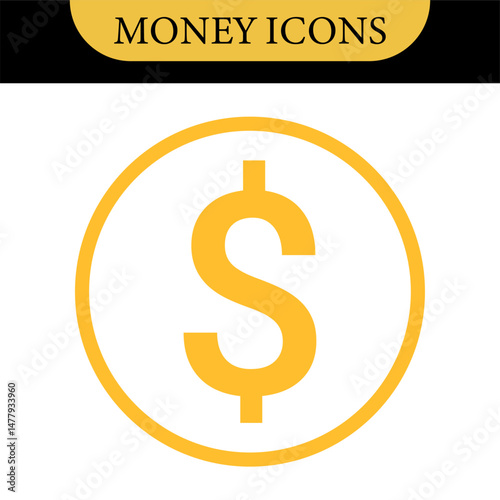 Money dollar icon symbol Coin icon logo in flat style. Vector element. Business icons, financial icons, enrichment, dollar, currency. Illustration of dollar, marketing