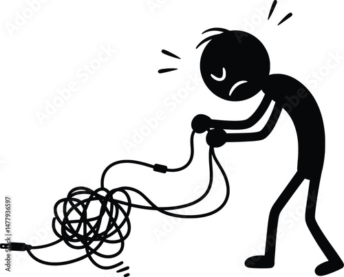 Frustrated Stickman Vector Icon Illustration Tangled Wires