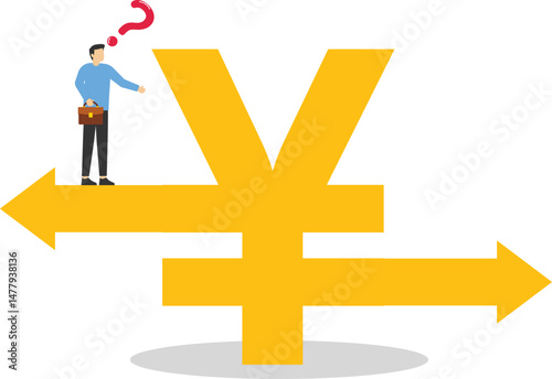 The problem of investing and where to invest, where to invest, the problem of money, investment choices and crossroads, stock illustration