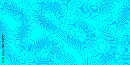 Blue line cyan color landscape geodesy topography wavy lines map background, blue cartographic pattern for trendy modern background and abstract curved reliefs geography texture and seamless design.