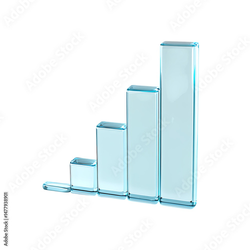 Minimalist Glass Bar Chart Depicting Growth and Progression on a Reflective Surface