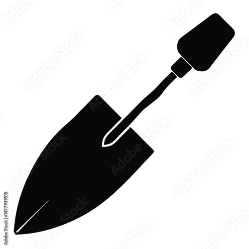 Solid Black Hand Trowel Garden Tool Illustration for Planting and Gardening