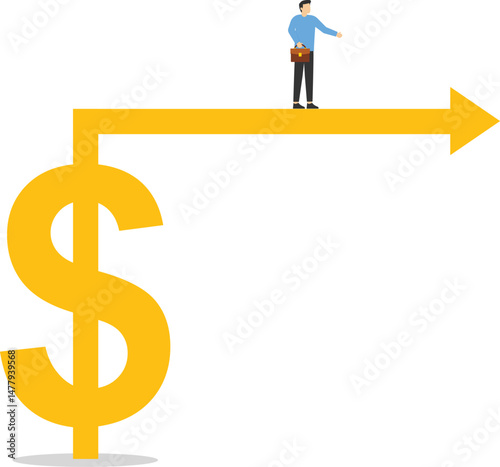 Money sign pointing to investment for business people. Business financial concept stock illustration