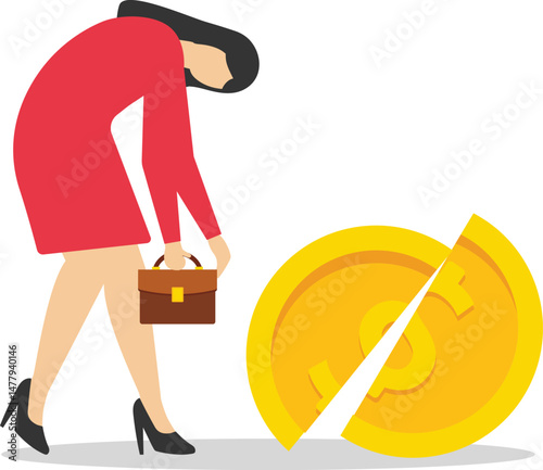 Depreciation, value reduce or drop, losing money from investment or economic recession, inflation or asset decline concept, stock illustration