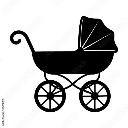 Silhouette of a classic baby carriage with wheels
