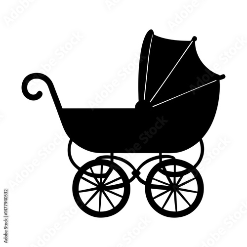 Silhouette of a classic baby carriage side view art