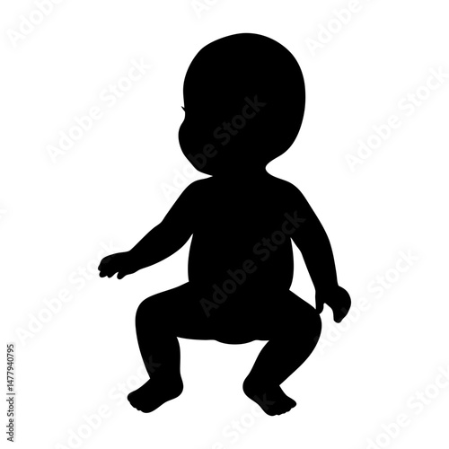 Silhouette of a baby sitting with legs spread apart