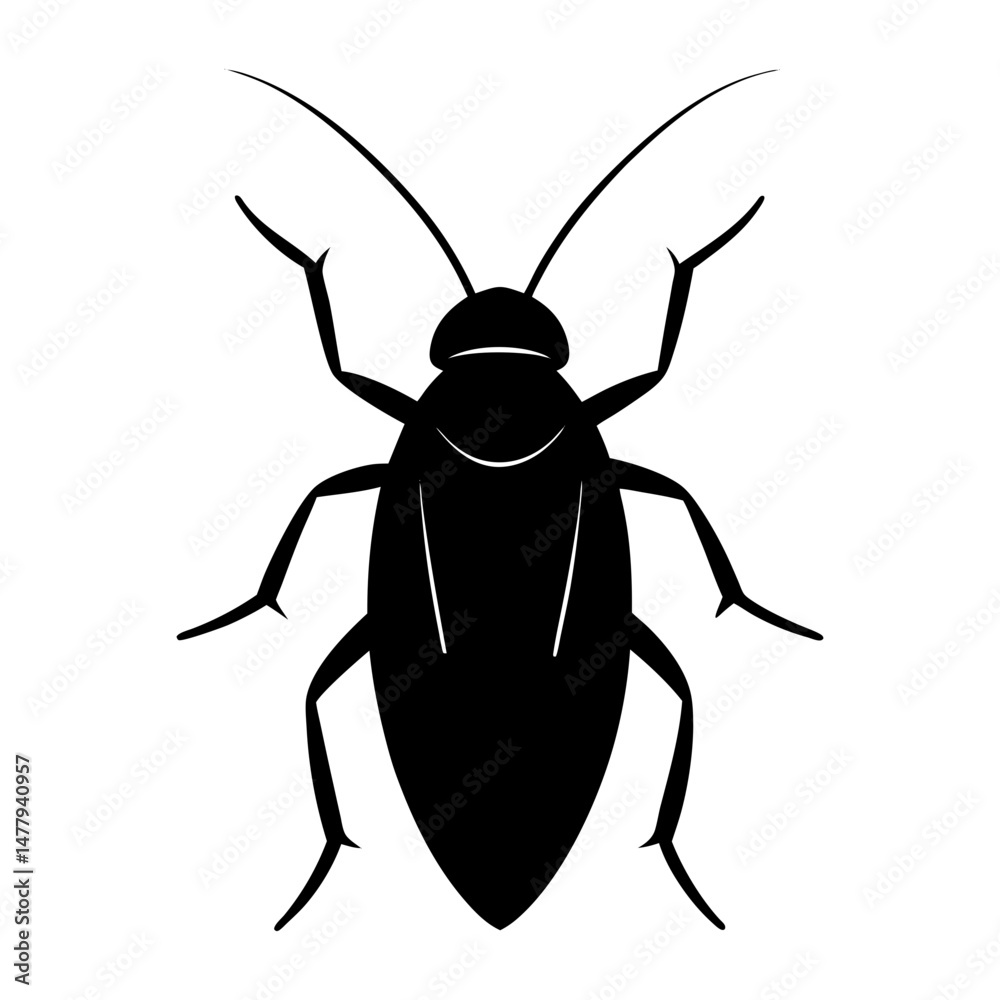 Silhouette of a cockroach with long antennae legs Silhouette of a cockroach with long antennae legs