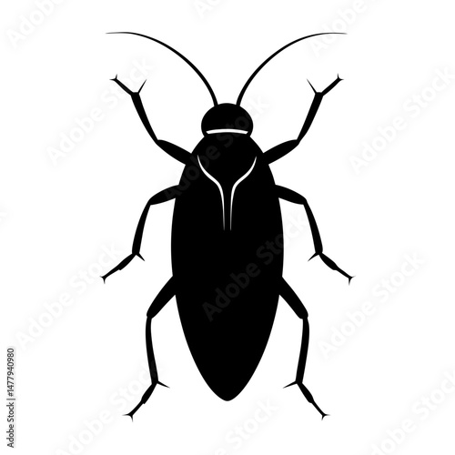 Silhouette of a cockroach with long antennae view