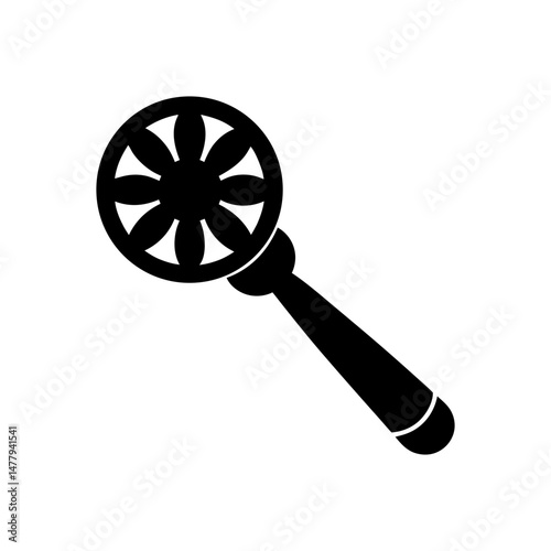 Stylized black and white baby rattle illustration