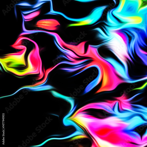 Abstract fluid art digital painting and dynamic swirling patterns with vibrant color transitions.