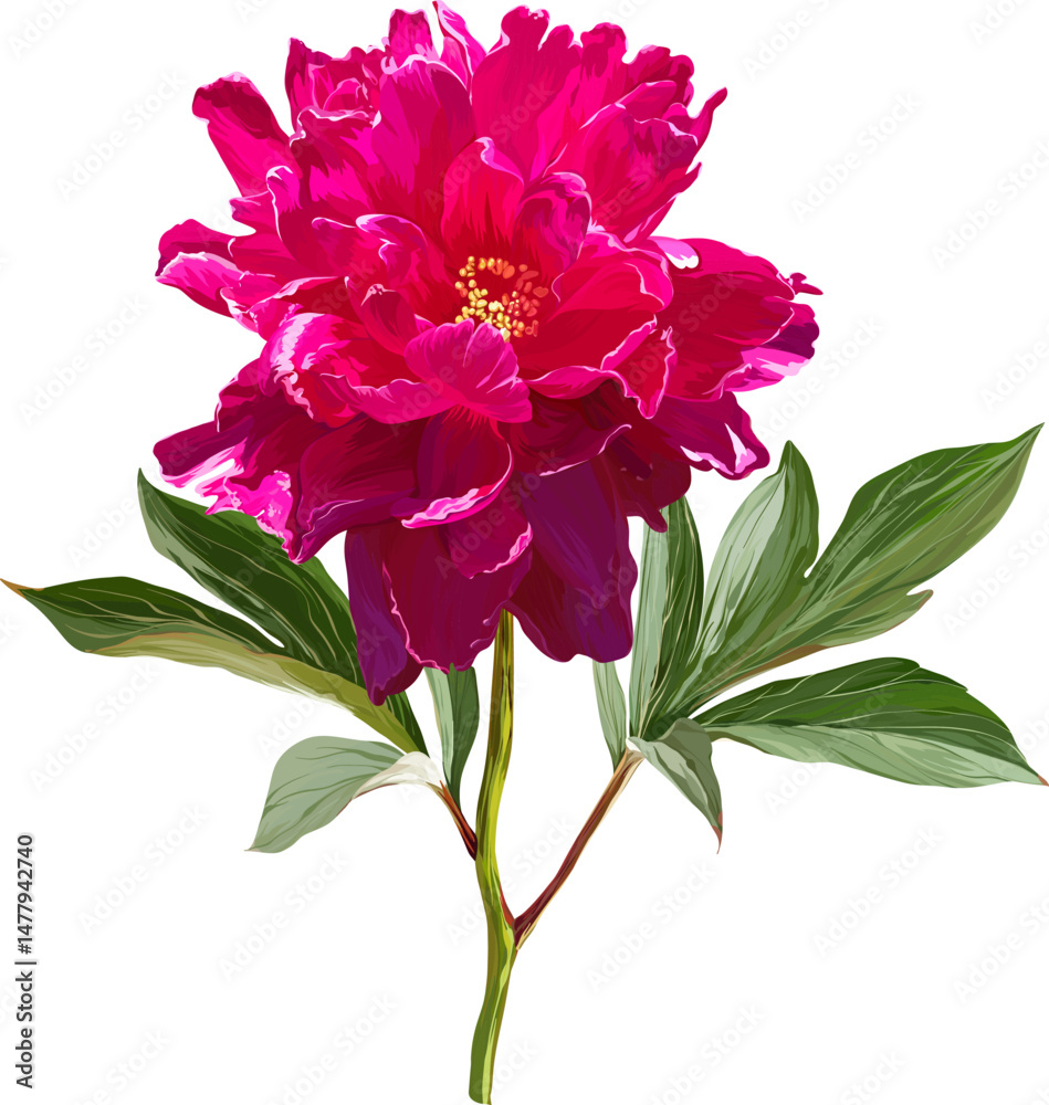 Obraz premium Vector flower pink peony. Realistic peony in bloom. Spring flower