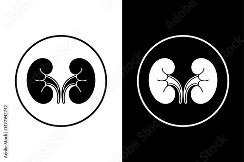 Human Kidney Silhouette Minimal Vector Icon in Monochrome Style.
