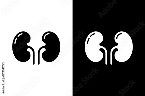 Black Kidney Vector Icon Anatomical Silhouette on White Background.