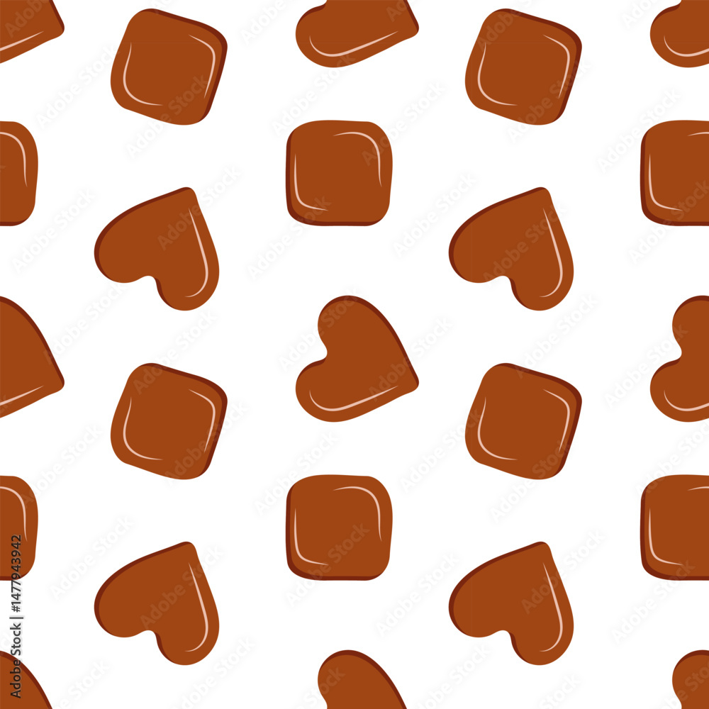 Fototapeta premium Seamless cookie pattern. Chocolate biscuits in the shape of hearts and diamonds on a white background. Vector illustration for design projects