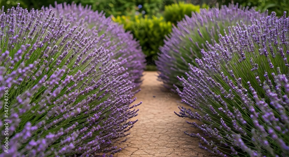 Naklejka premium Garden path lined with blooming lavender.jpg