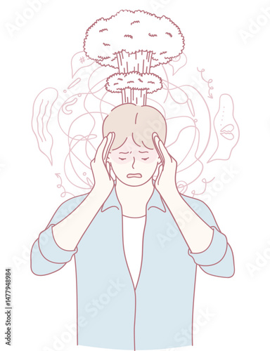 An illustration depicting stress and mental overload through visuals that showcase various emotions and feelings