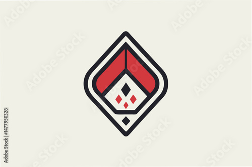 Modern geometric vector illustration featuring a bold diamond shape in red and white tones with distinct triangular accents for creative projects