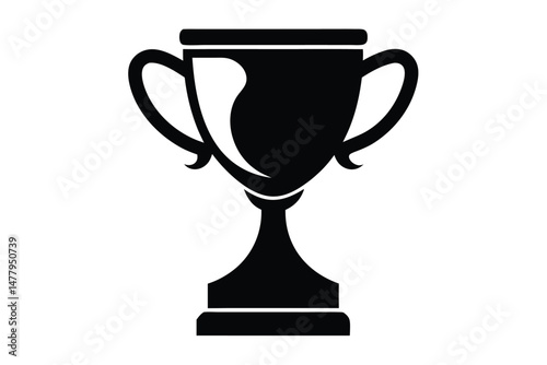 Black Silhouette of a Stylish Trophy with Handles and Reflected Light