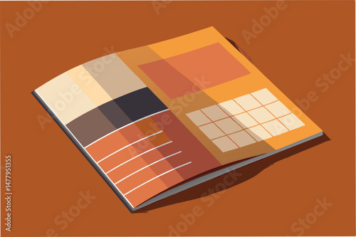 Colorful vector illustration of a modern booklet design with grid and layout on a vibrant orange background