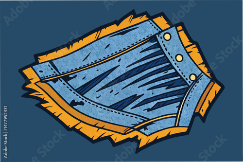 Stylish vector illustration of a torn piece of fabric in shades of blue with a textured pattern, perfect for graphic design projects and creative endeavors