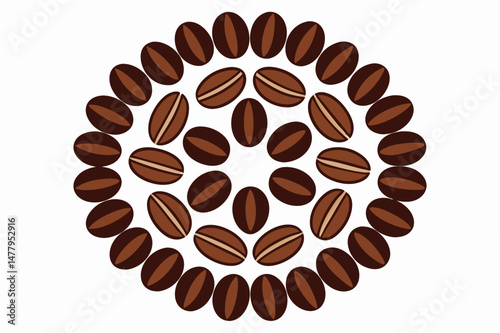 Symmetrical design featuring an intricate arrangement of coffee beans in various shades of brown showcasing a floral pattern suitable for coffee lovers