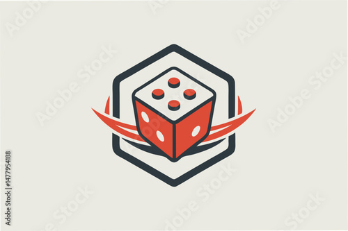 This vector illustration highlights a unique hexagonal die adorned with colorful dot patterns