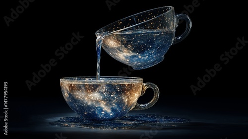 Cosmic liquid pouring between cups