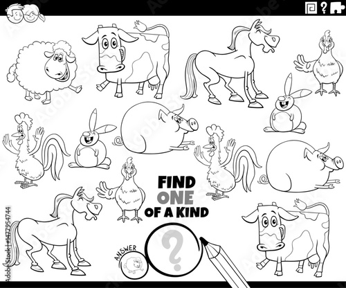 one of a kind puzzle with cartoon farm animals coloring page