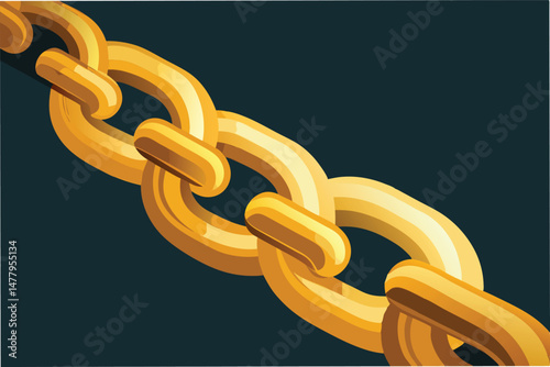Golden chain link vector illustration showcasing smooth, shiny, and interconnected links against a dark background