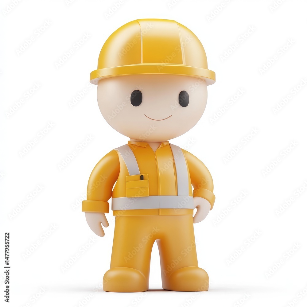 Smiling, cheerful construction worker figure in bright yellow. Smiling, cheerful construction worker figure in bright yellow.