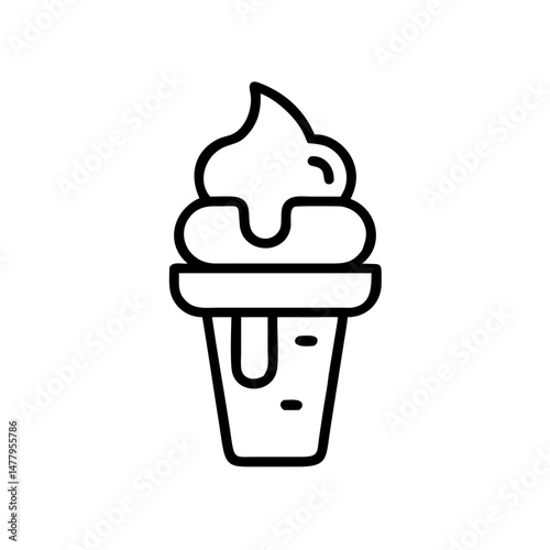 Ice cream cone icon in minimalist line art style  