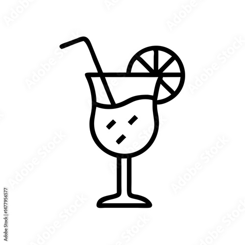 Icon of a refreshing drink with straw and lemon slice  