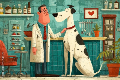 Veterinarian Examining a Spotted Dog in a Cozy Clinic Setting
