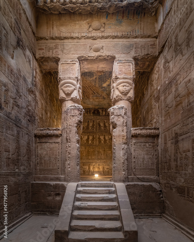 Interior of Hathor temple in Dendera, Qena, Egypt.
